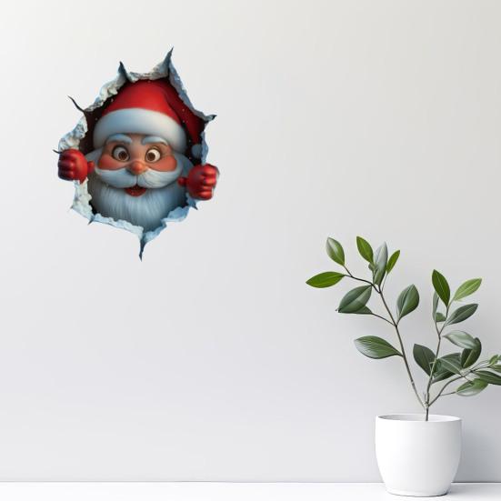 Santa Cracked Wall Decal Christmas Self-Adhesive Static Clings PVC Stickers for Car Window Room Wall Decor