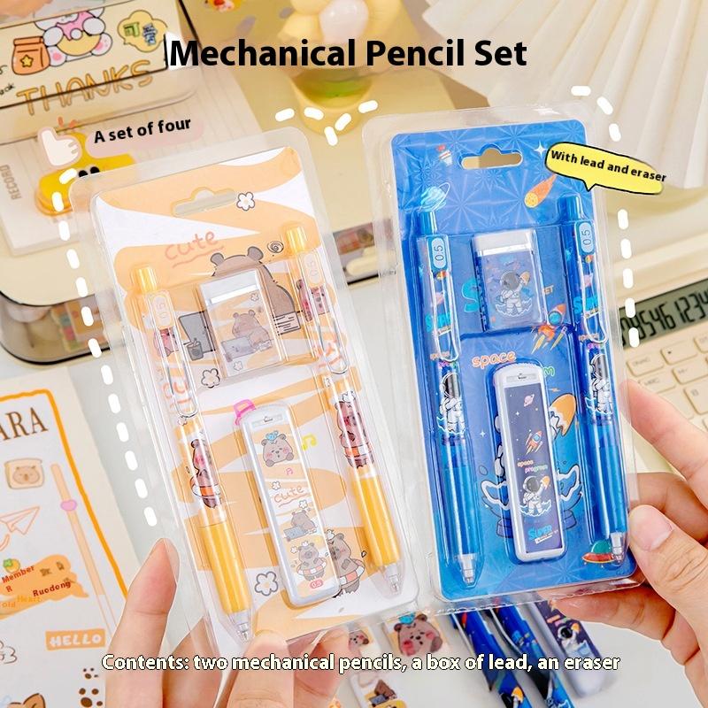 Cute Cartoon Capybara Automatic Pencil Boxed With Eraser Creative Kawaii Kapibala Automatic Pencil Set Student Stationery Gifts