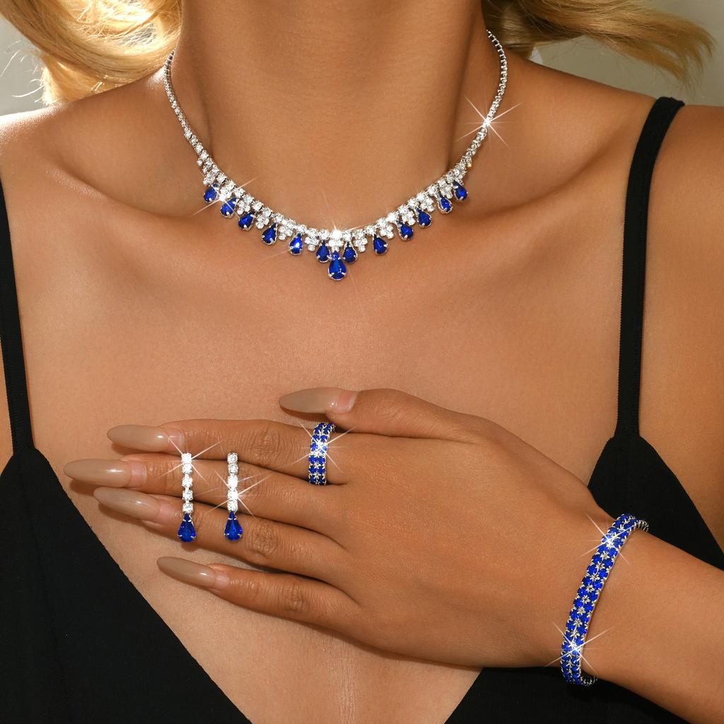 2026 Wind Light Luxury Super Flash Crystal Claw Chain Necklace Women's Banquet Celebration Bracelet Full of Diamond Jewelry Set