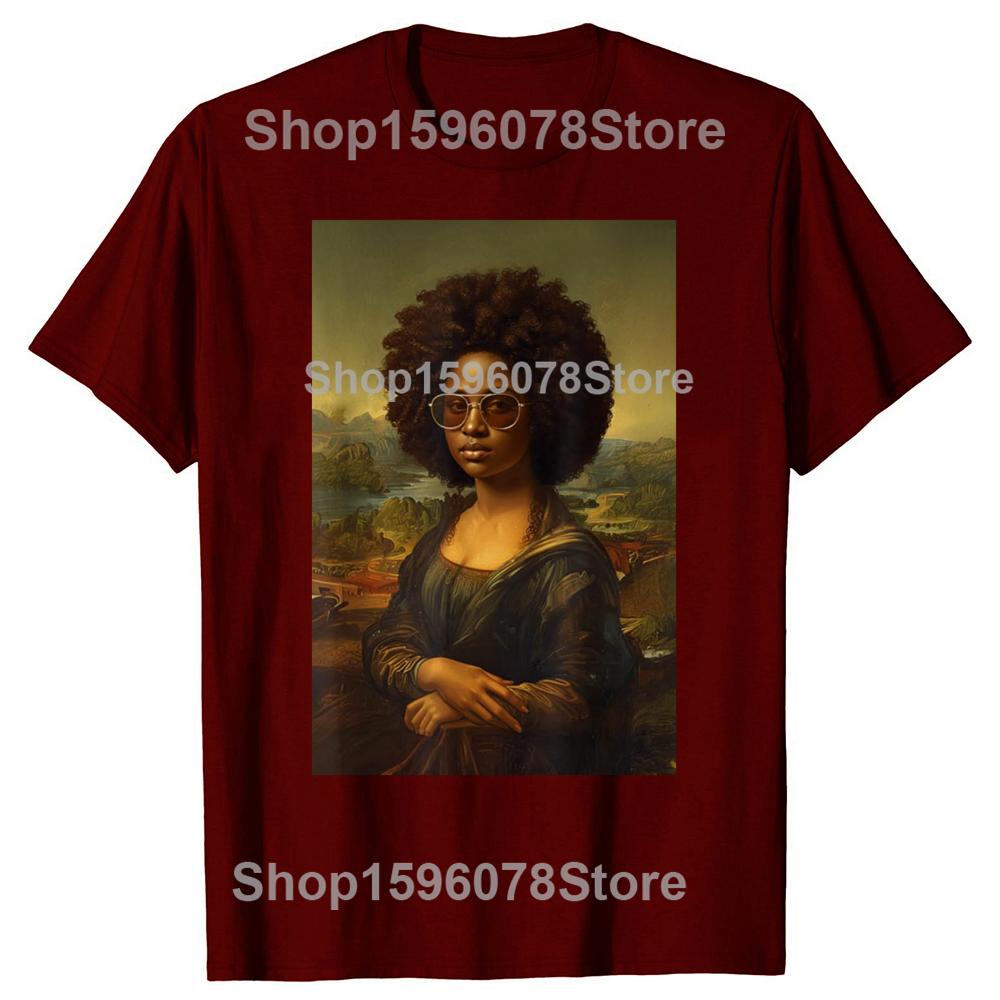 Black Mona Lisa African American Black History Month T Shirts Men Humor Streetwear Tee Short Sleeve Unisex Loose Clothing
