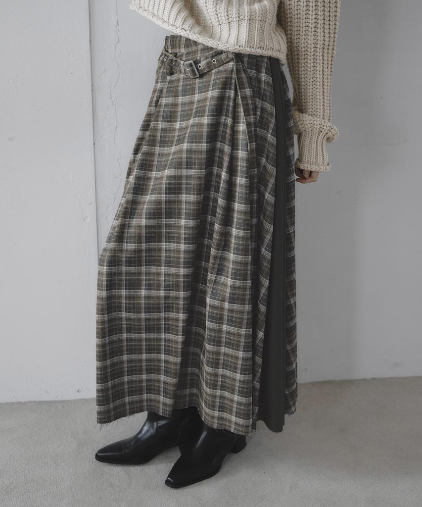 Mosyupamosyu Vintage Flare Check Skirt [Brown]