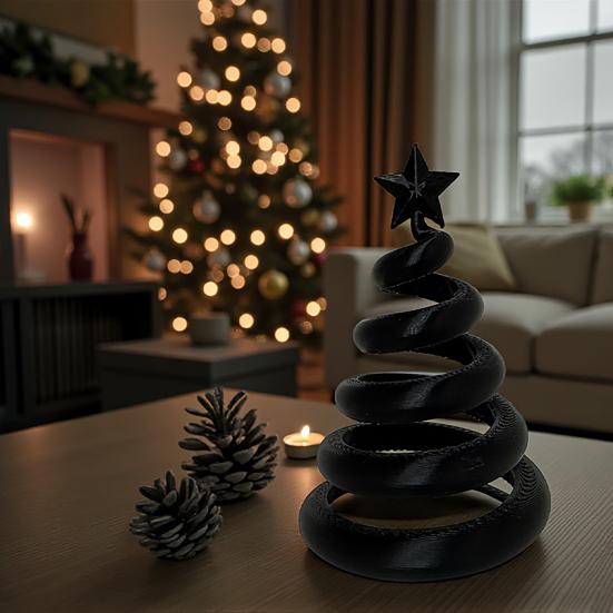 Modern 3D Printed Tabletop Ornaments Spiral Twisted Christmas Tree Figurine with Star Top, Mini Nordic Style Seasonal Table Centerpiece Ornament, Gift