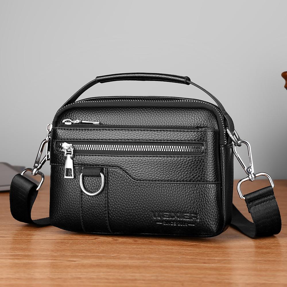WEIXIER Men's Leather Messenger Bag Waterproof Crossbody Shoulder Bag Briefcase Satchel Travel Work Bag