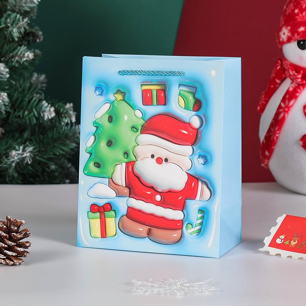 

Cartoon Santa Gift Packaging Fade-Resistant 3d Christmas Gift Bag Creative Holiday Bag Sturdy Christmas Paper Bag For Party M синий