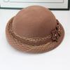 French elegant woolen top hat women's autumn and winter mesh yarn three beads flower crimped pot hat retro domed felt hat