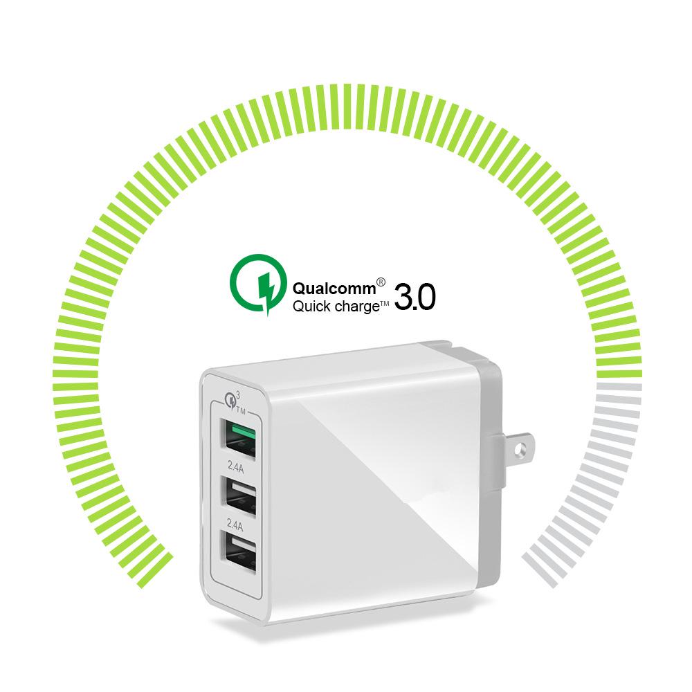 Qualcomm QC3.0 3-Port USB Fast Charger - UK/EU/US Compatible