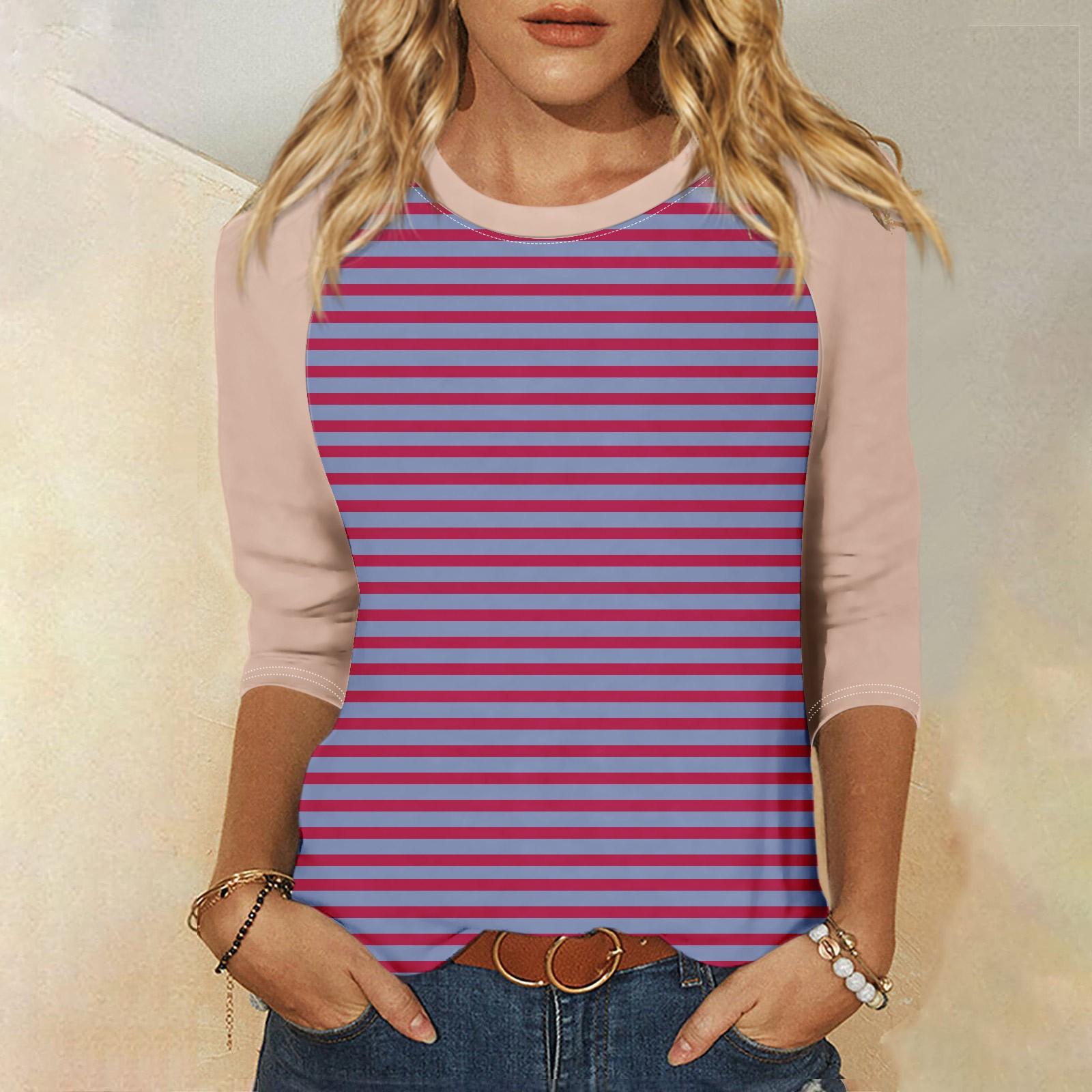 

Женская модная повседневная рубашка с круглым вырезом и рукавами 3/4, свободная футболка с принтом, женский топ S фиолетовый