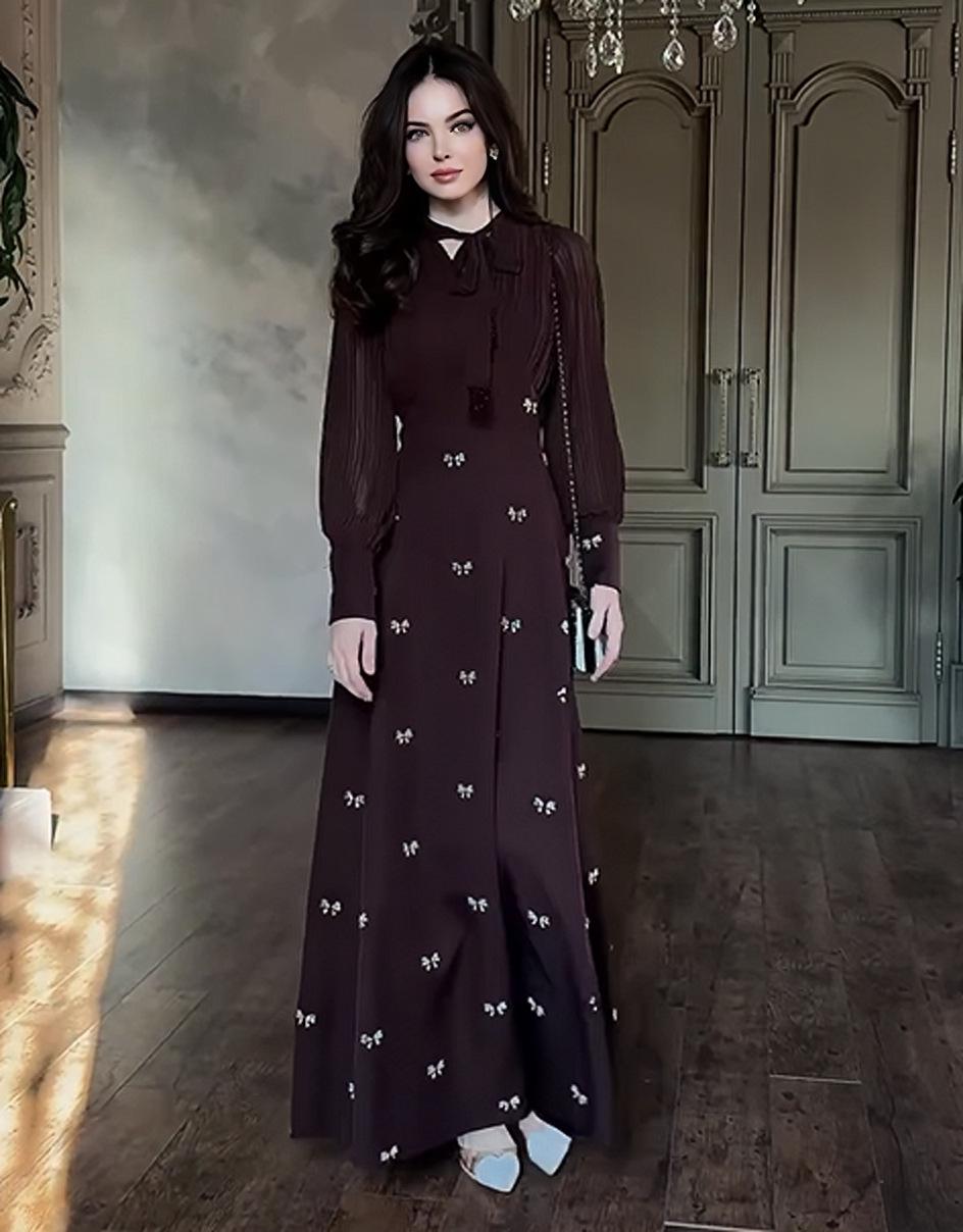 

2026 European Autumn Print Fashion Loose Long-Sleeve Women s Dress XXL червоний/коричневий