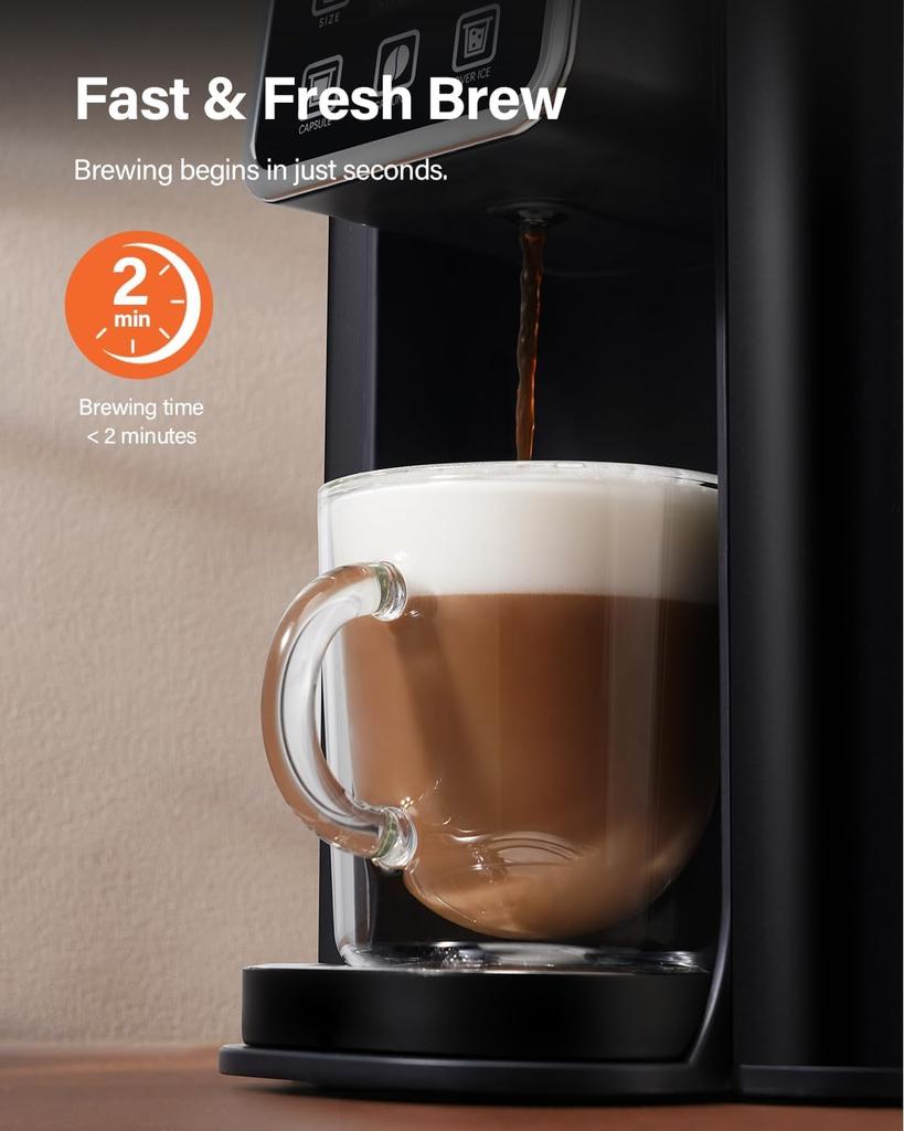 Cafetera Individual 2.0, para Cápsulas K-Cup y Café Molido, Preparación de 6-14 oz, Depósito de 50 oz, Preparación Intensa, Acero Inoxidable, Negro