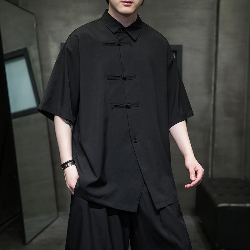 

Мужская летняя рубашка Тан с лягушачьими пуговицами из ледяного шелка - Куртка с коротким рукавом в китайском стиле 3XL чёрный