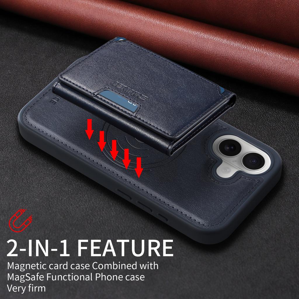 For iPhone 16 Magnetic Case BETOPNICE Leather Phone Cover Kickstand with Detachable Card Bag