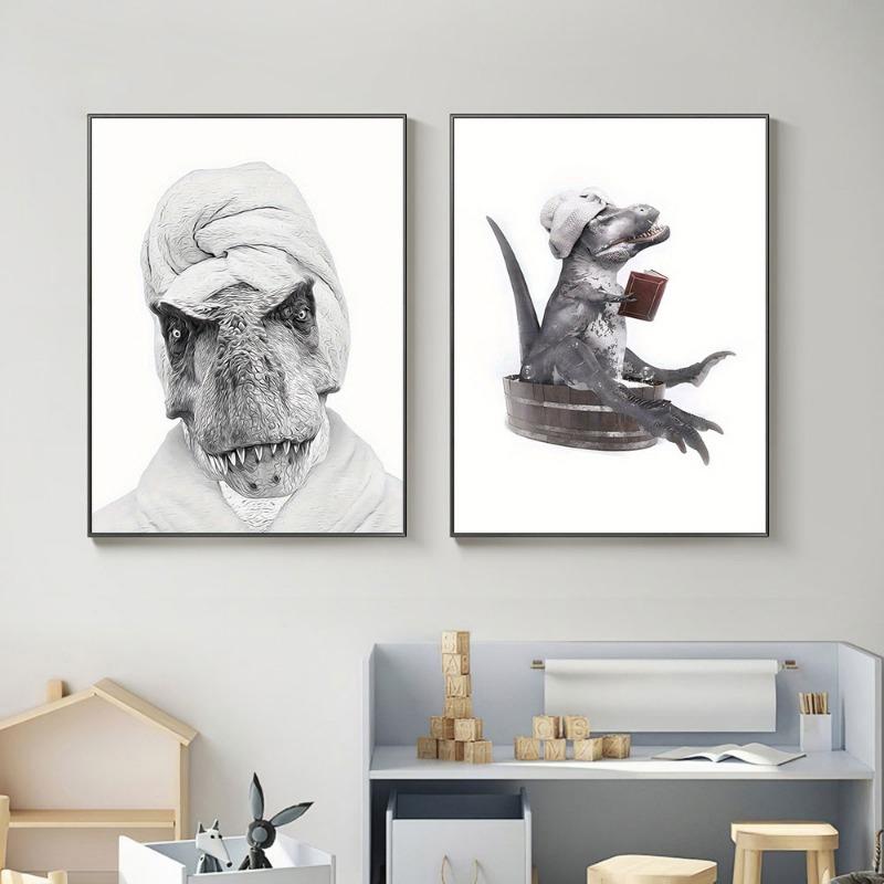 Funny T-Rex Bathroom Wall Decor Poster Perfect Dinosaur Canvas Prints for Bathroom Wall Art Home Decor Paintings