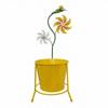 Yellow Iron Planter with Floral Metal Ornaments Indoor Outdoor Flower Stand