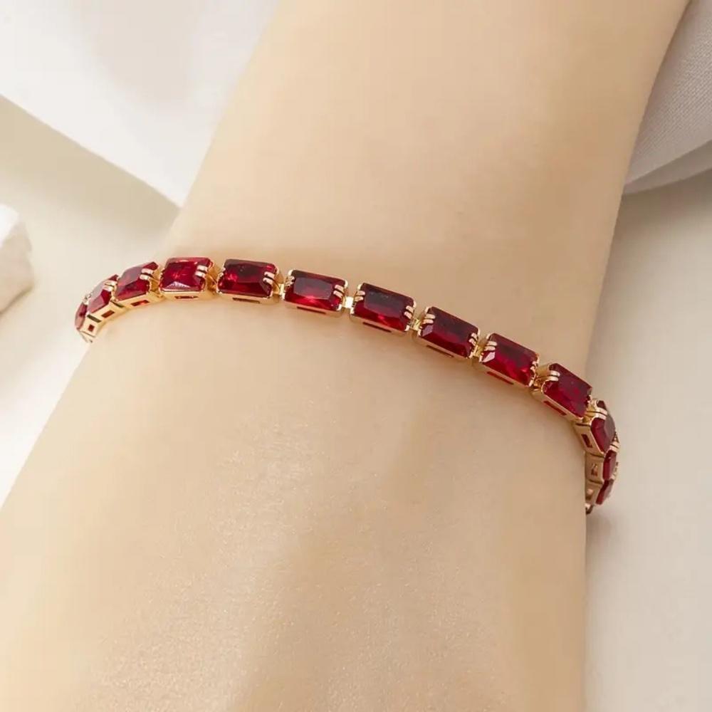 Charm Female White Rainbow Pink Green Red Zircon Stone Rectangle Bracelet Gold Color Wedding Jewelry For Women