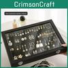 Black Leather Jewelry Organizer With Dustproof Glass Lid For Gift And Display