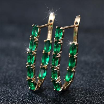 Luxus Oval Grün Zirkon Lange Ohrringe Charme Gold Farbe Voll Zirkon Clip Creolen Hochzeit Schmuck Geschenke