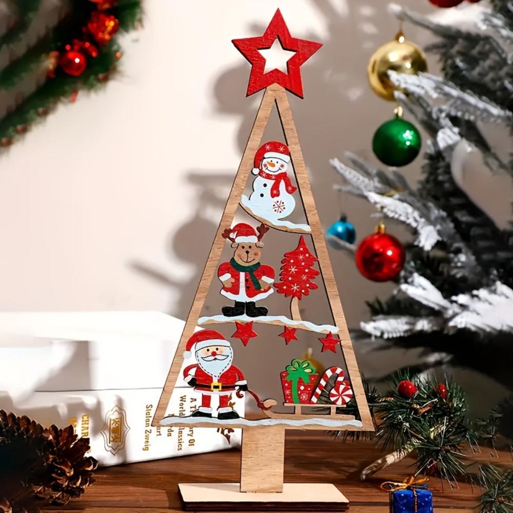 Wooden Christmas Tabletop Sign DIY Xmas Tree With Snowman Santa Pattern Table Ornaments Merry Xmas Decoration For Home New