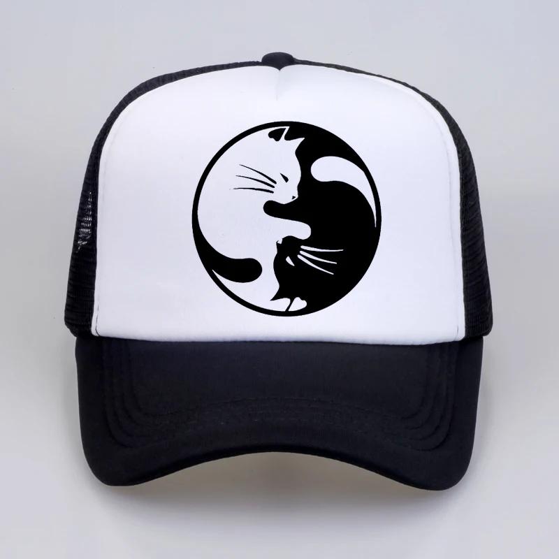 Yin Yang Cats Baseball caps Unisex Women Funny Cute Cat hats Summer Mesh Net Trucker Cap fashion print Snapbacks hat
