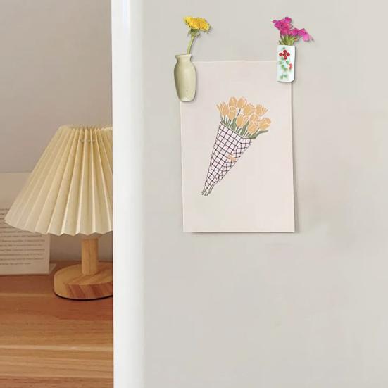 1/2Pcs Mini Ceramic Vase Refrigerator Magnet Home Office Kitchen Locker Fridge 3D Miniature Flower Vase Pot Magnetic Decoration Ornament