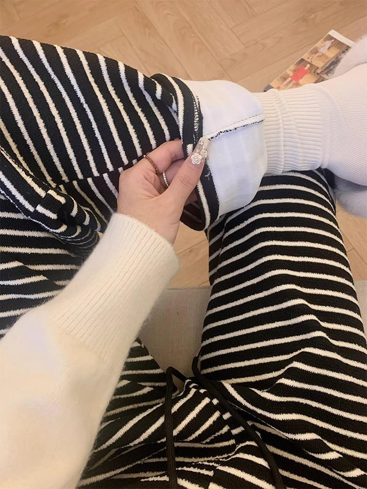 Retro Striped Wide-Leg Floor-Length Pants: 145cm Petite Fit for Women