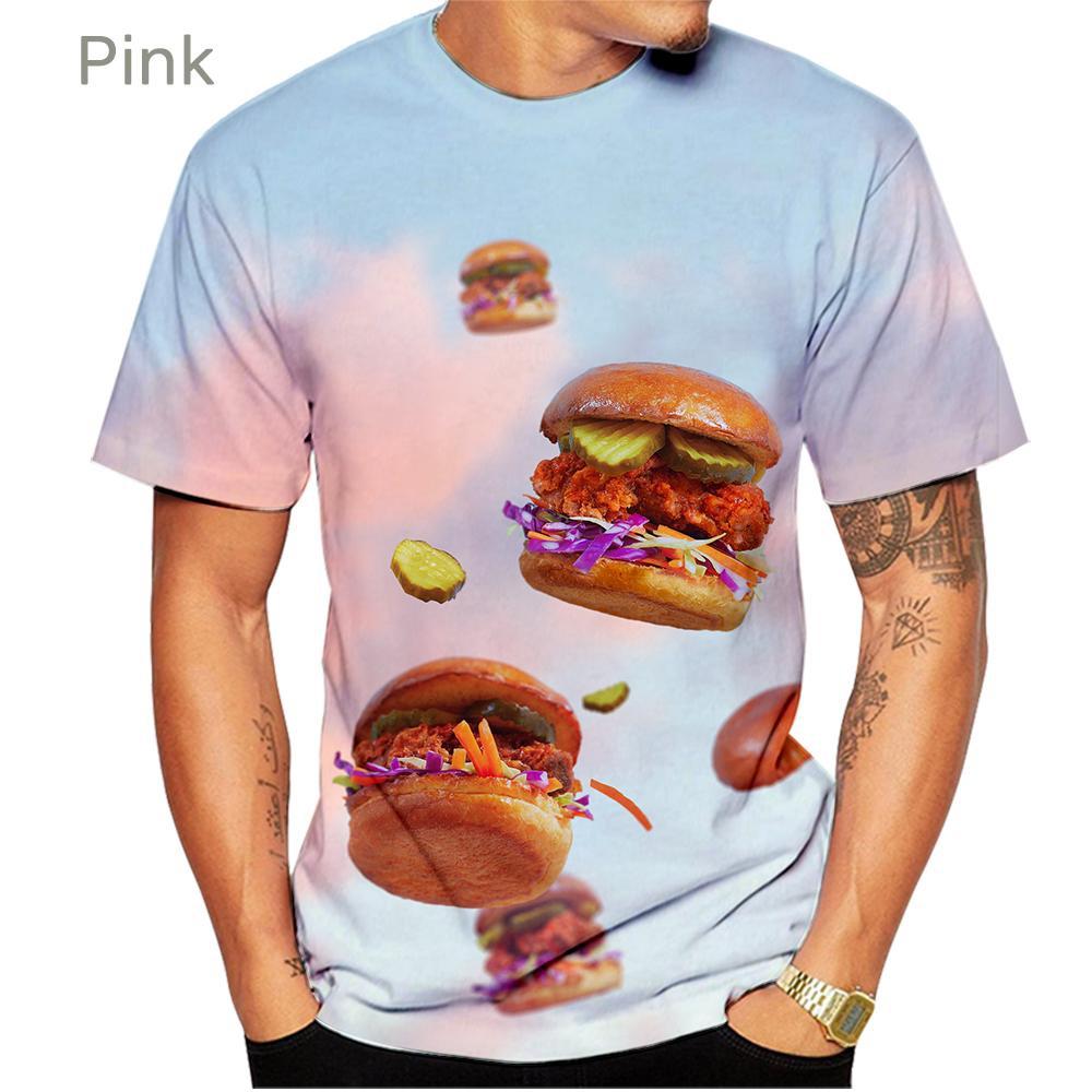 Summer Round Neck Hamburger Pattern 3D Print Top Fashionable Casual Short Sleeved Men's T-shirts