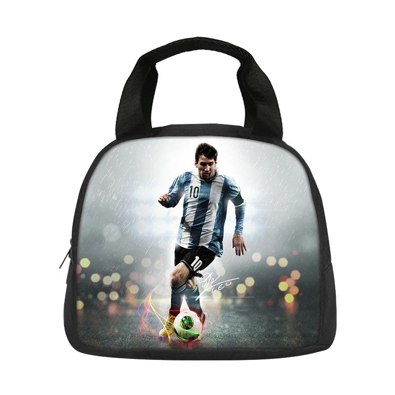 M-Messi School Handbag Insulated Lunch Bag Football Star Student Bento Food Container Bags Reusable Thermal Cooler Lunch Box