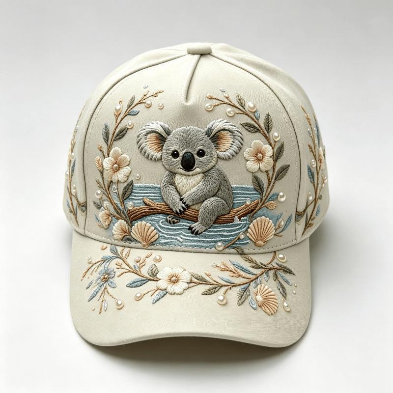 Fashion light green fresh lotus frog print baseball cap, national style three-dimensional hard top cap children's versatile sun hat