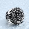 Vintage Silver Virgin Ring Bicycle Blessing Religious Ring Men's Talisman Jewelry Gift