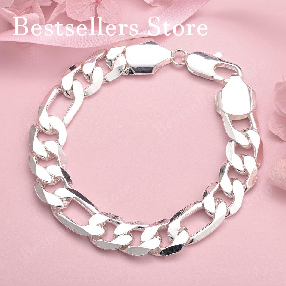 925 sterling silver 8-inch 12mm Figaro bracelet fashionable men's and women's party hip-hop accessories