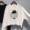 Women's Stylish Long Sleeve Cartoon Cat Cotton T-Shirt - Casual Loose Fit