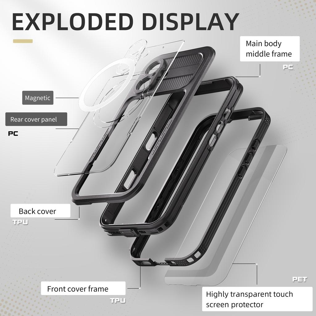 REDPEPPER For iPhone 16 Phone Case Compatible with MagSafe IP68 Waterproof Clear Phone Cover