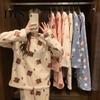 Lady Loungewear 2 Pcs/Set Women Winter Pajamas Set Round Neck Cartoon Bear And Peach Pattern Cozy Long Sleeve Coral Fleece Homewear Top Pants