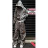 Oversized Y2K Streetwear Hoodie Set With Contrast Camo Print Loose Fit Sweatshirt Straight Leg Pants Teens