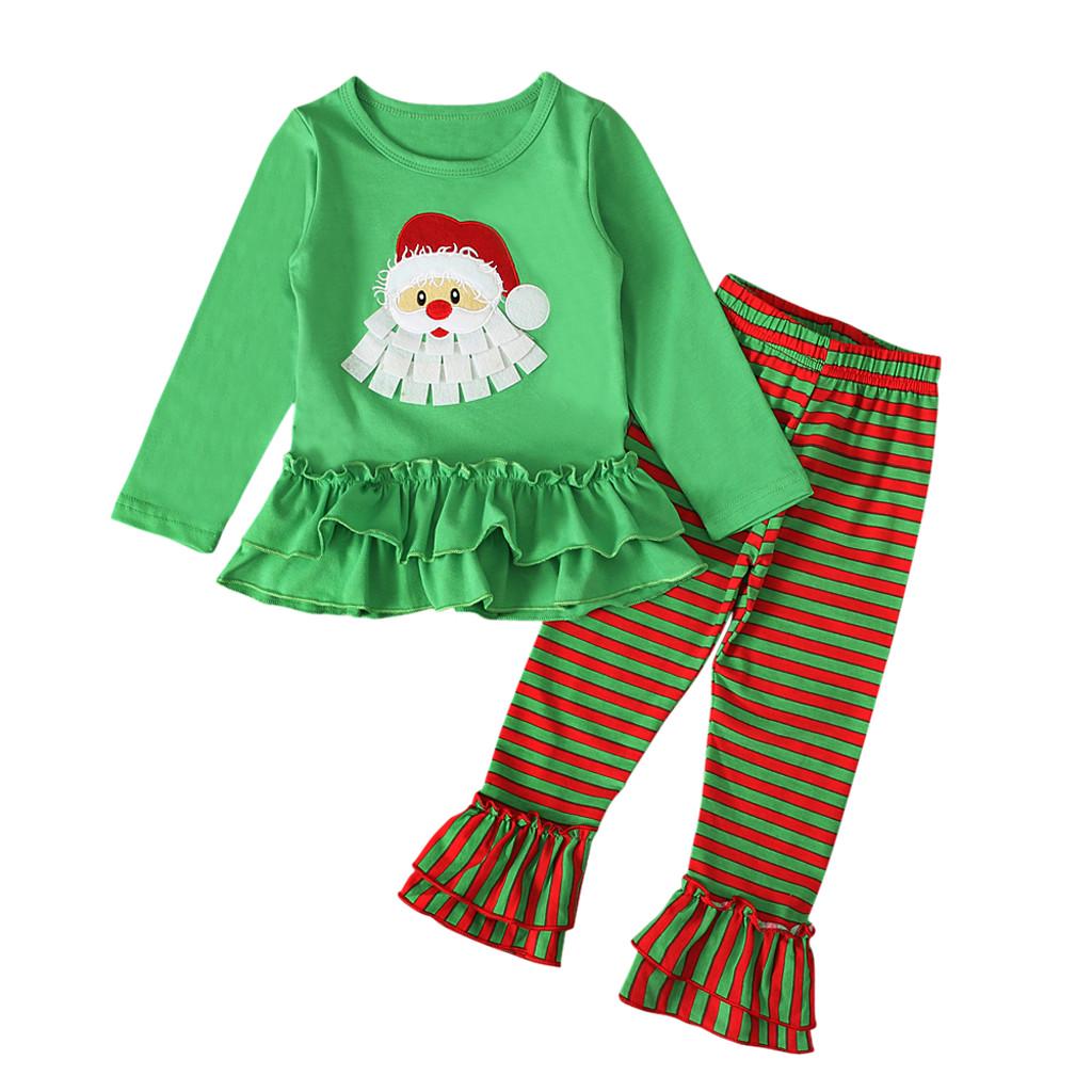 Girls Christmas Santa Clothing Set Baby Boys Infant Tops Pants Flares Outfits
