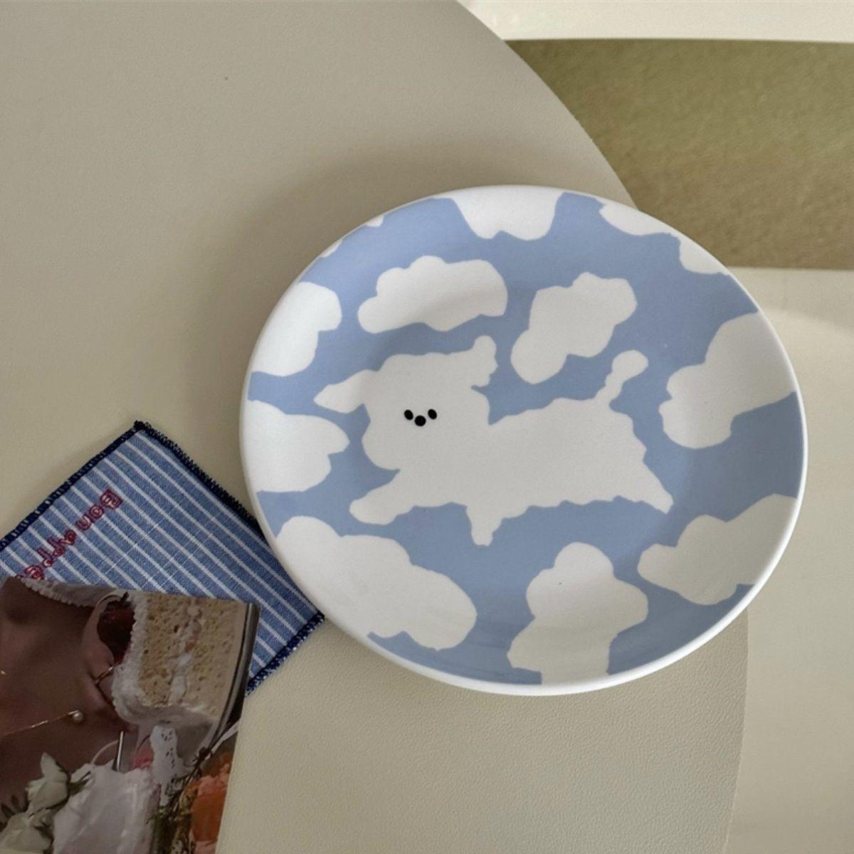 

Милая керамическая тарелка с изображением кролика-макаруна, контрастный цвет, красивая тарелка для торта «Димсам», детская бытовая керамическая тарелка