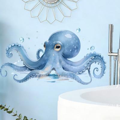 Großer blauer Oktopus Wandaufkleber Meeres Tier Wanddekal Abziehen Und Aufkleben Kunst Wandbild für Badezimmer Küche Wohnzimmer Sommer Wanddekoration