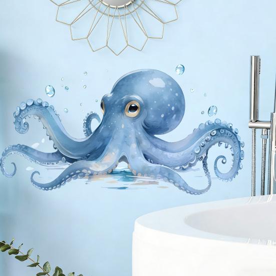 Großer blauer Oktopus Wandaufkleber Meeres Tier Wanddekal Abziehen Und Aufkleben Kunst Wandbild für Badezimmer Küche Wohnzimmer Sommer Wanddekoration