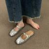 Silver Flat-bottomed Bag Head Half Slippers Outer Wear 2025 Summer New Mother Mary Jane Muller Women Sandals Single Shoes