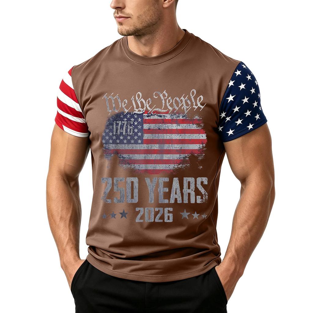 Men's Independence Day Flag Print Short Sleeve T-Shirt, Loose Casual Daily Summer Tops