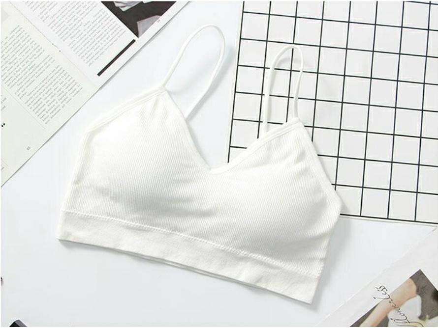 Seamless Plus Size Beautiful Back Bandeau Camisole Bra with Chest Pad and Thin Straps for Small Chest Women.