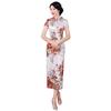 Women Chinese Short Sleeve Floral Print Brocade Cheongsam Banquet Midi Dress