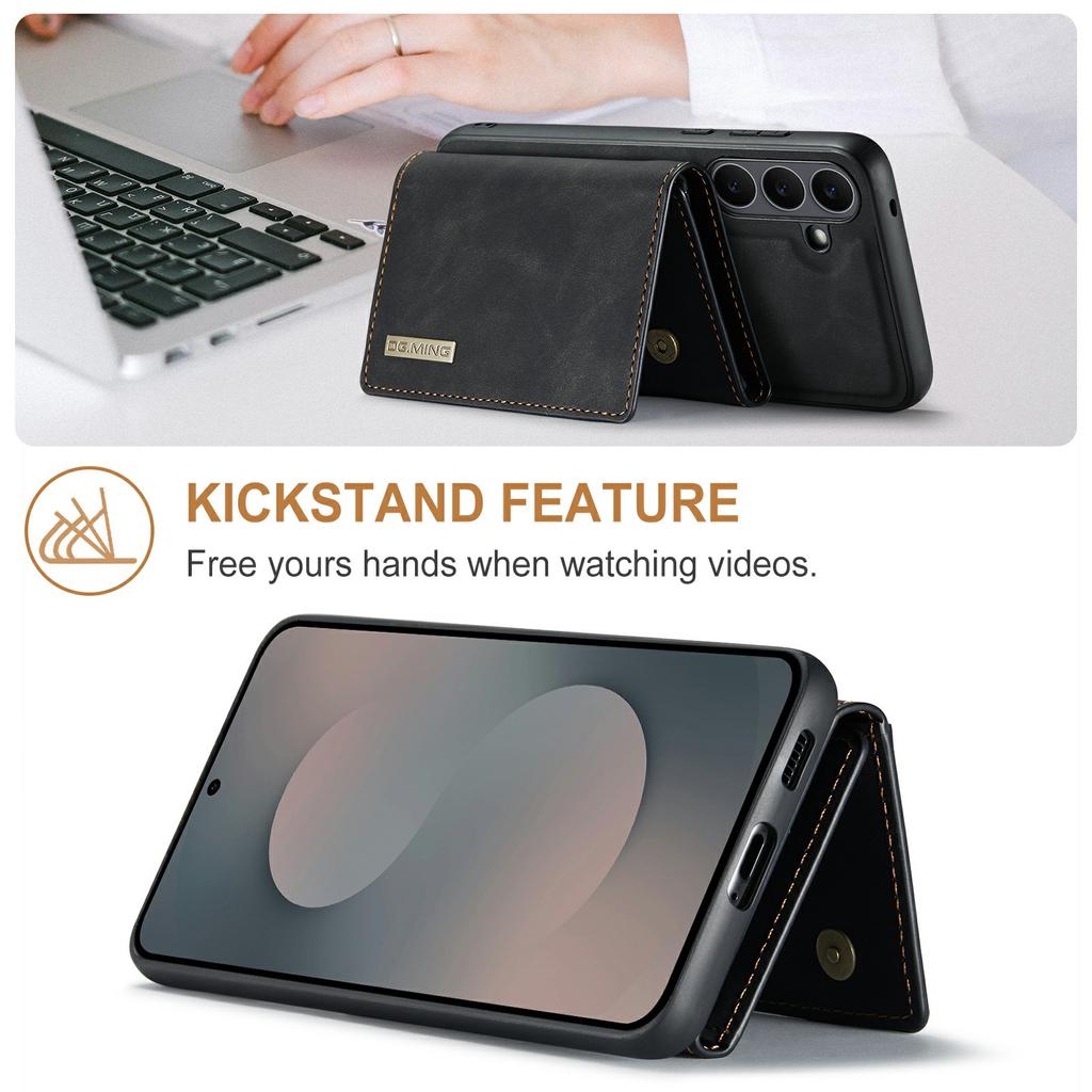 DG.MING M1 Series for Samsung Galaxy S25 FE Case Kickstand PU Phone Cover with Detachable Wallet