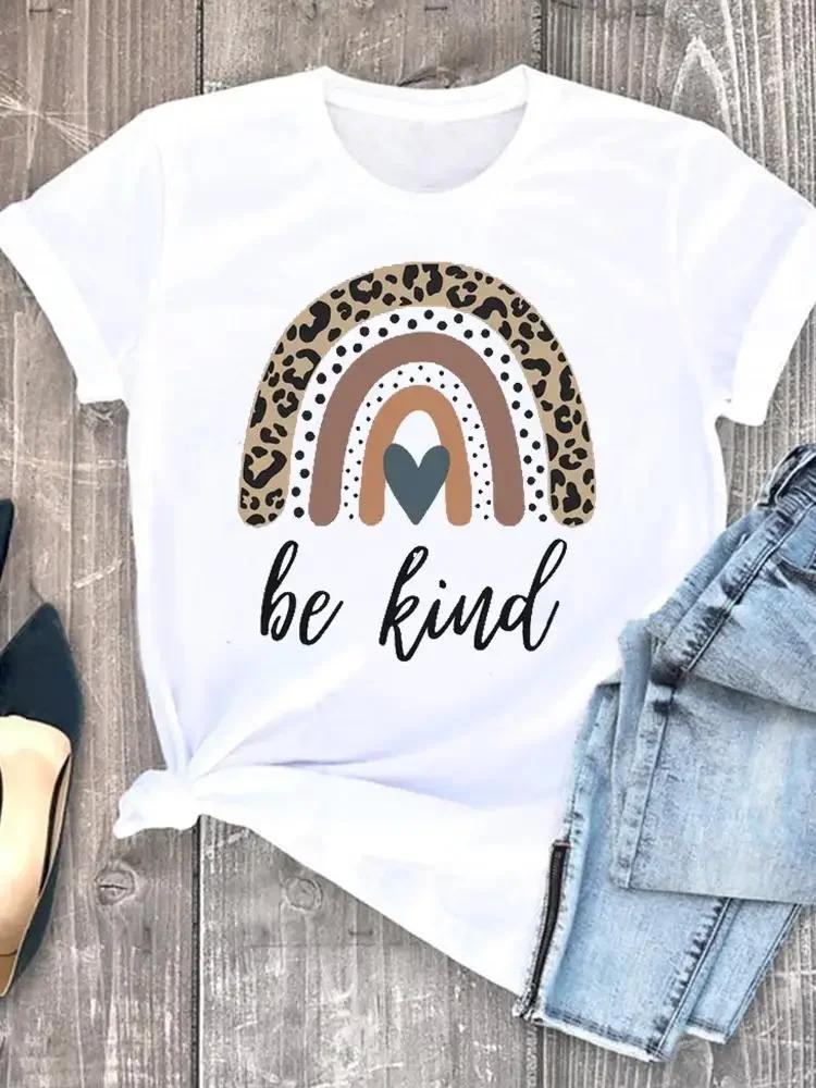 Women Tshirts Casual Sleeve Regular FeUnisex Graphic Tops Clothes Summer Clothing Leopard Heart Sweet Fashion Aesthetic Clothes