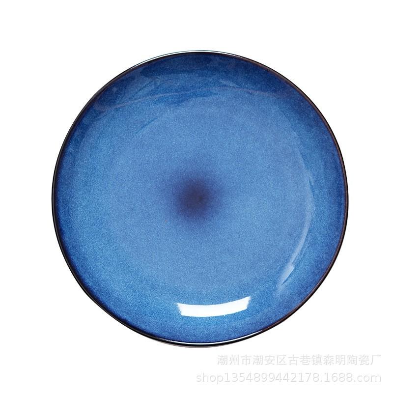 Japanese Retro Glazed Ceramic Round Dinner Plate Set Breakfast Salad Steak Dessert Microwave Safe Multiple Sizes Colors