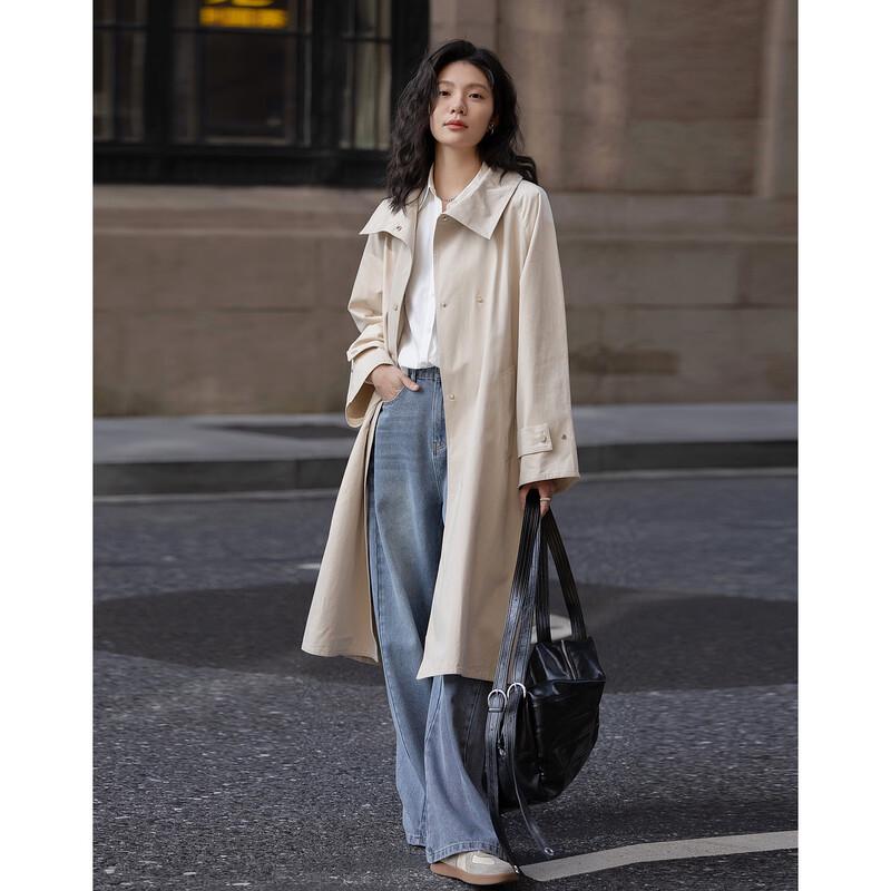 Women's Academy Style Cotton Double-Breasted Long Trench Coat