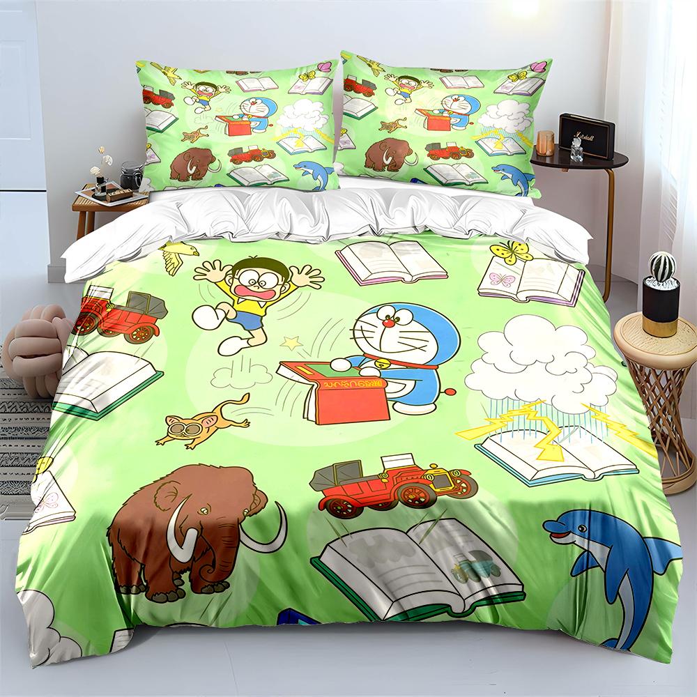 D-Doraemon mit Freunden Bedrucktes Bettwäscheset für Kinder Jungen Mädchen Neue 3D-Bedruckte Bettdecke Bettbezug Kissenbezug Schlafzimmer Dekor