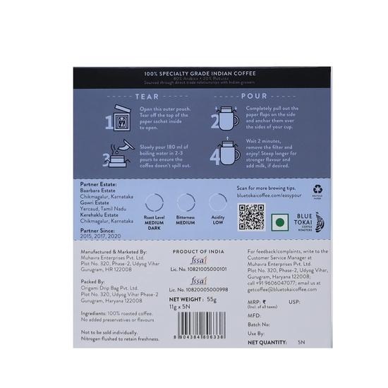 Blue Tokai Coffee Roasters Easy Pour Over Coffee Drip Bags|Jacaranda Blend -Medium Dark Roast|Pack Of 5| Ready To Brew In 2 Mins|,55 Grams