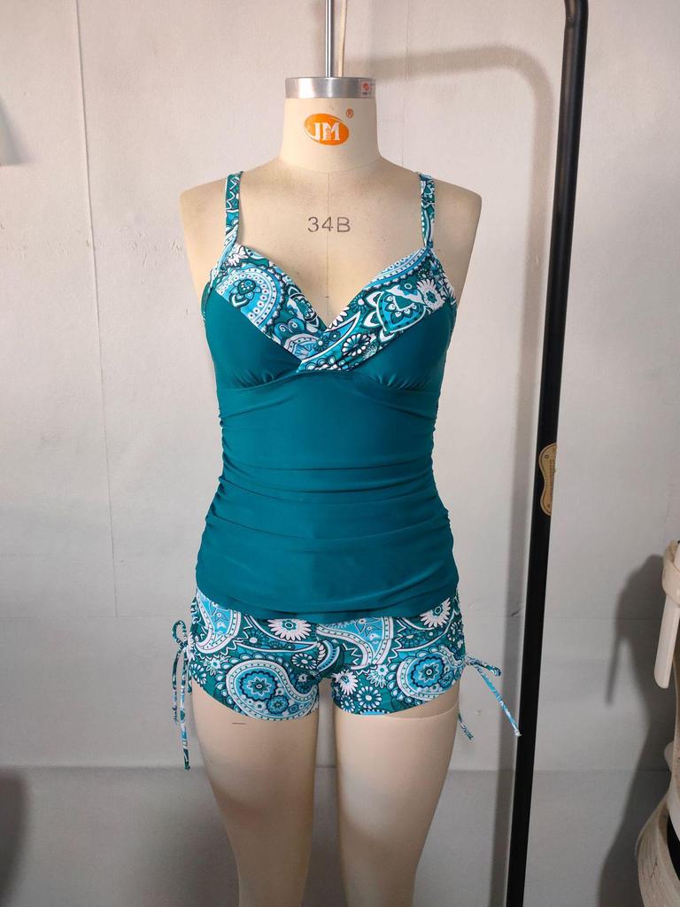 European & American Digital Print Beach Tankini Swimsuit for Women