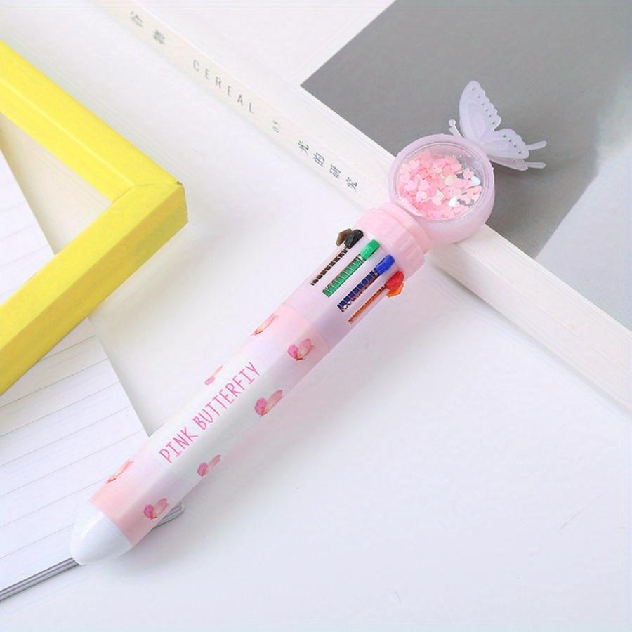 10pcs 0.5mm Butterfly Sequin Ballpoint Pen Press Ten Color Ballpoint Pen Color Graffiti Account Pen Oil Pen Stationery