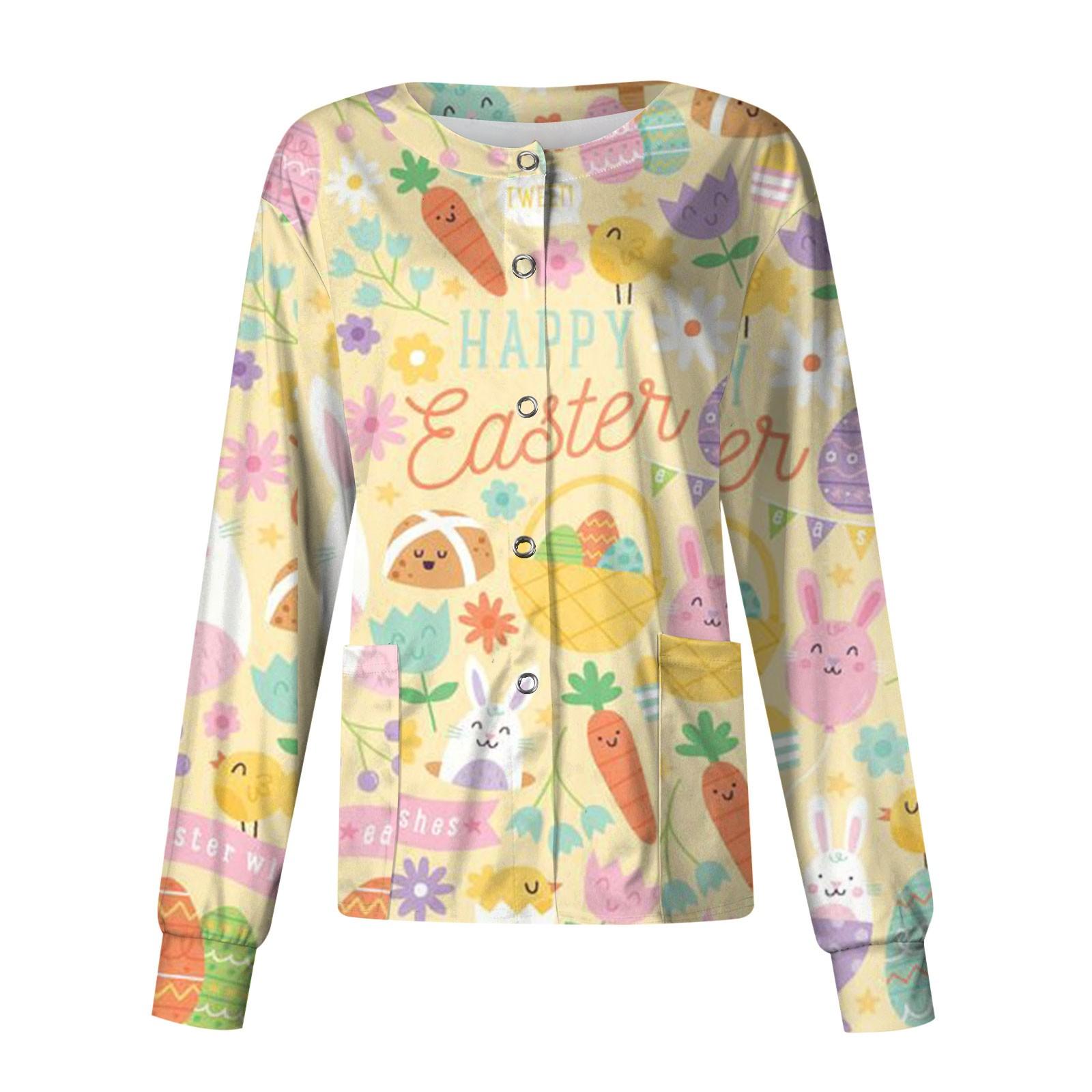 

Женская повседневная однобортная одежда с длинным рукавом и пасхальным принтом, кардиган, топ M жёлтый